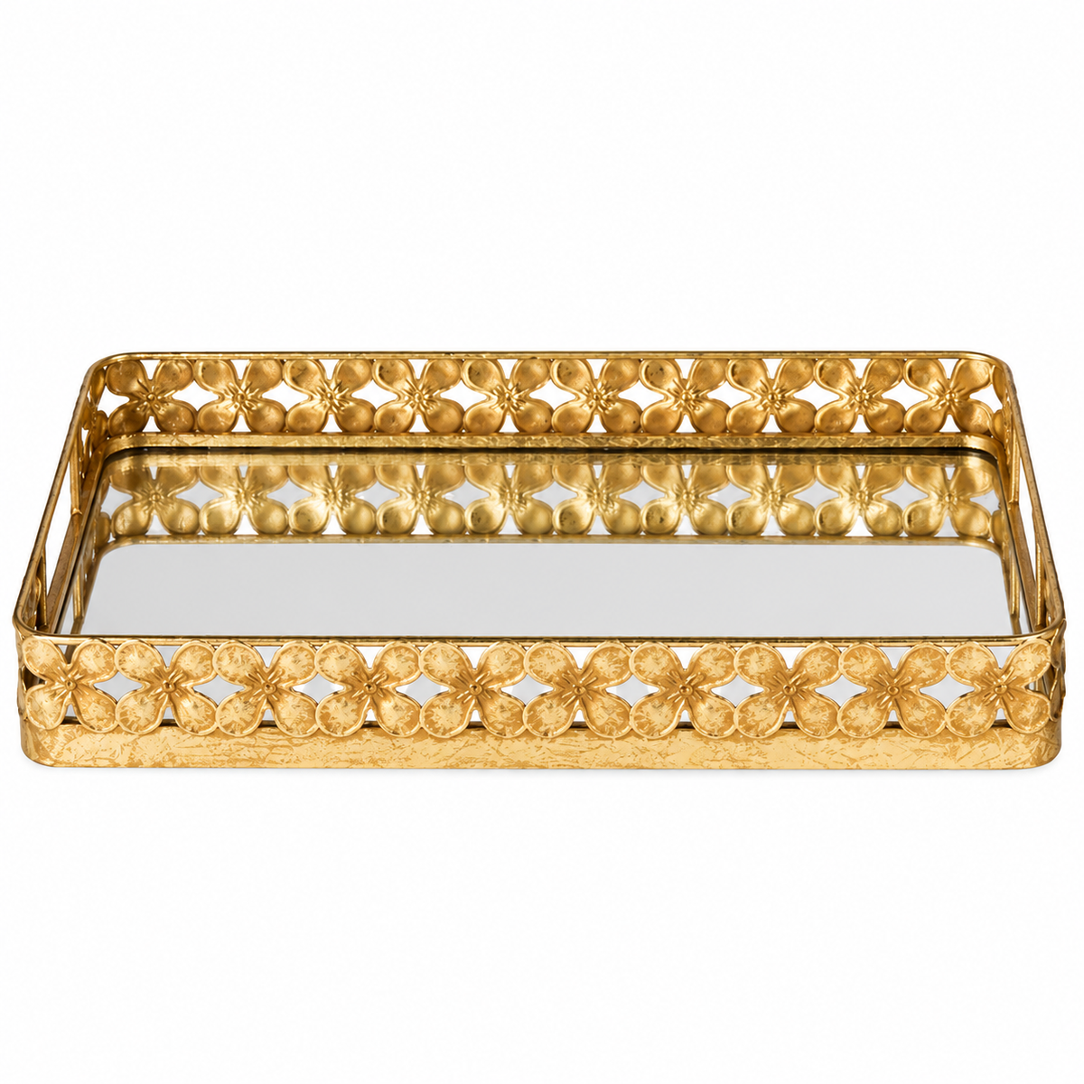Gold Metal Tray with Mirrored Base