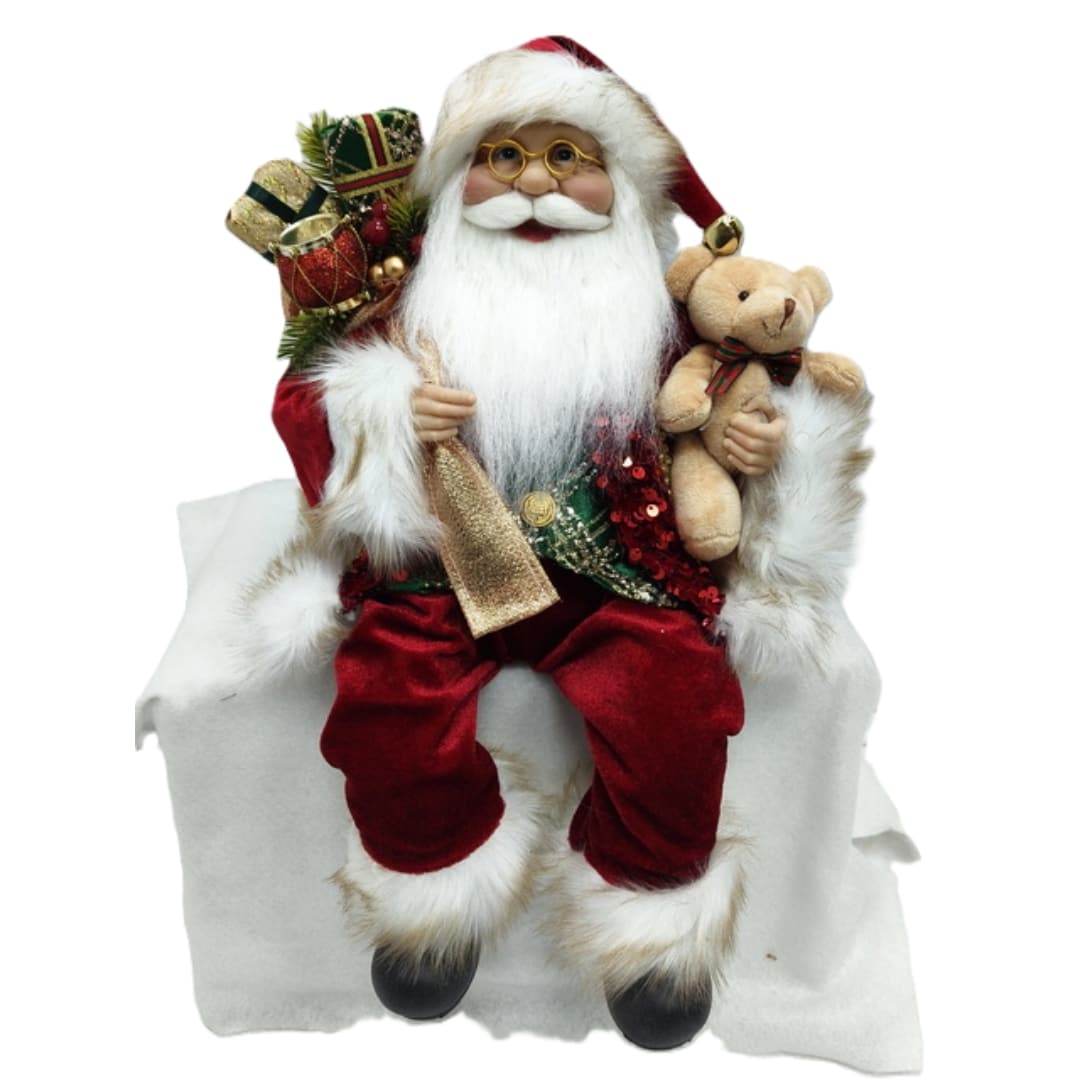 Sitting Santa Holding Teddy