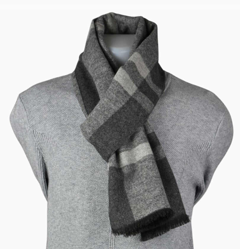 Grey Reversible Plaid Checked Scarf