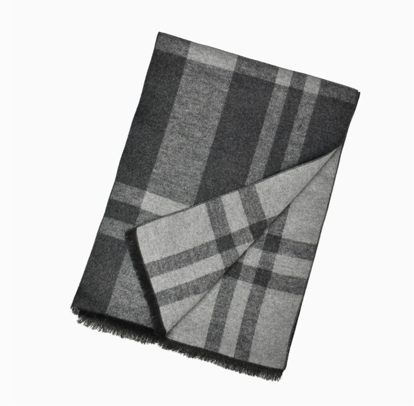 Grey Reversible Plaid Checked Scarf