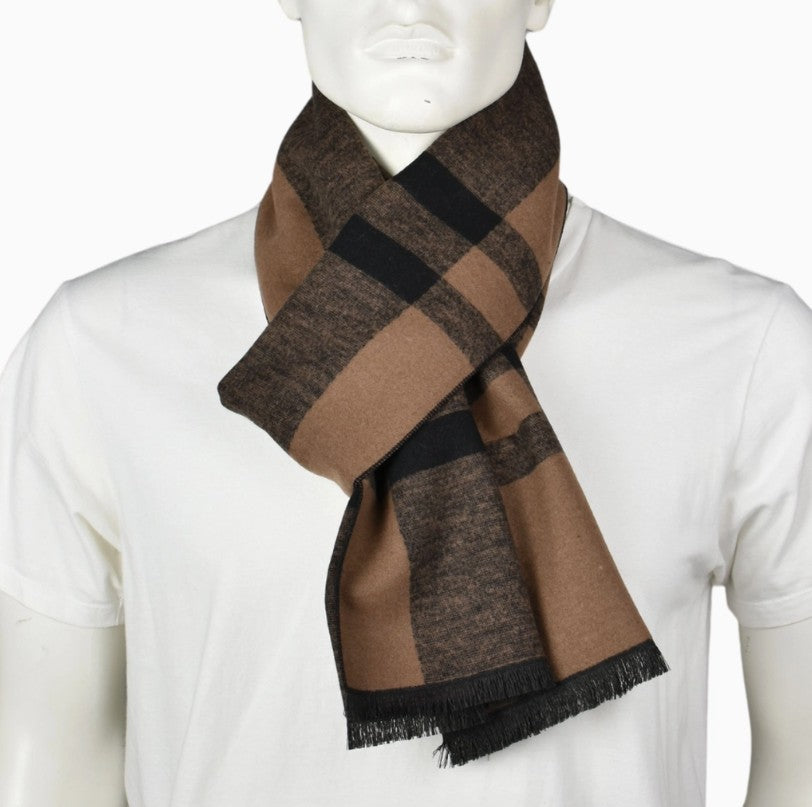 Camel Reversible Plaid Checked Scarf