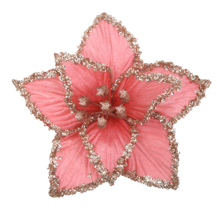 Coral Glitter Clip on Poinsettia
