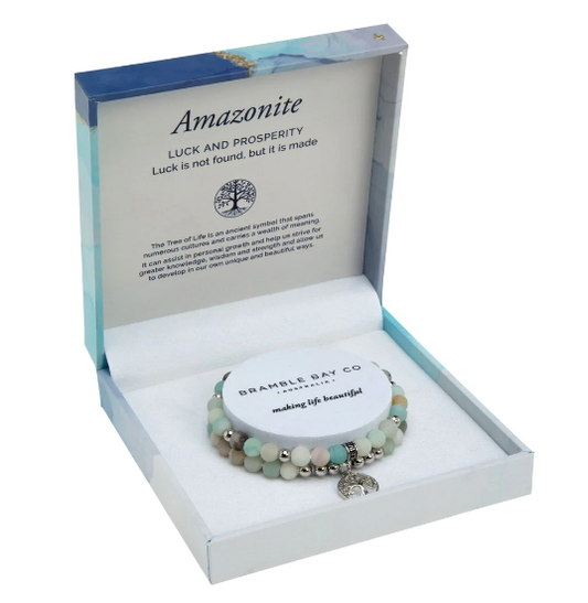 Tree of Life Duo Bracelet Set- Amazonite Matte Rhodium
