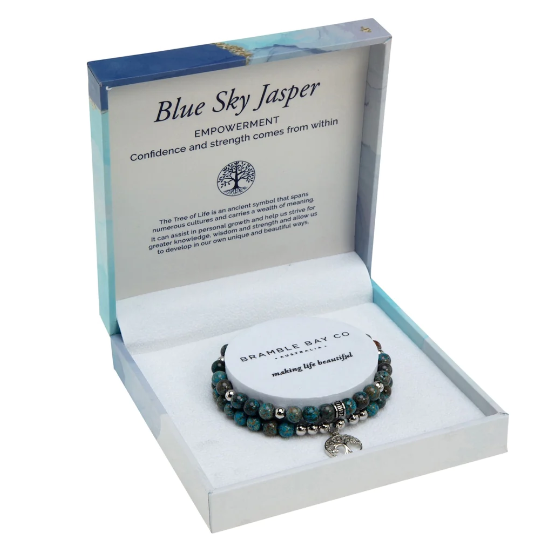 Tree of Life Duo Bracelet Set - Blue Sky Jasper Rhodium