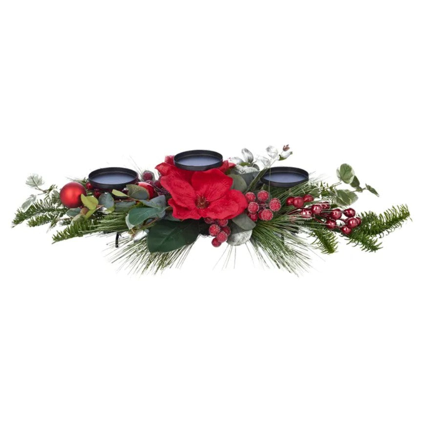 Candle Holder with Berries & Needles