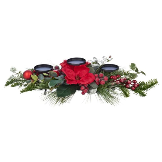 Candle Holder with Berries & Needles