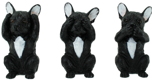 Hear, See, Speak Set of 3 French Bulldogs - Black