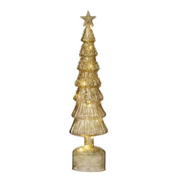 LED Glass Tree with Star - 10x43cm - Gold