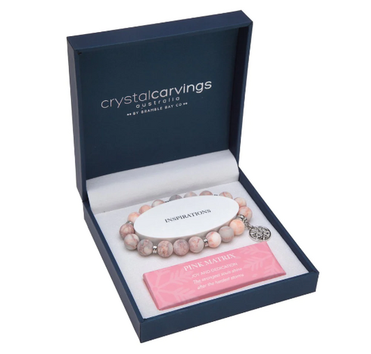 Pink Matrix Jasper Tree of Life Gold Bracelet 10mm Bead Matte