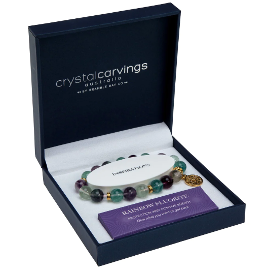 Rainbow Fluorite Tree Of Life Gold Charm Bracelet