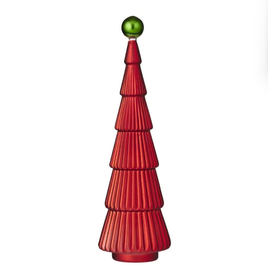 Ribbed Glass Christmas Tree - 33cm - Red