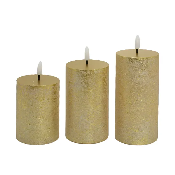 Shine Gold Pillar LED Candle - Set of 3