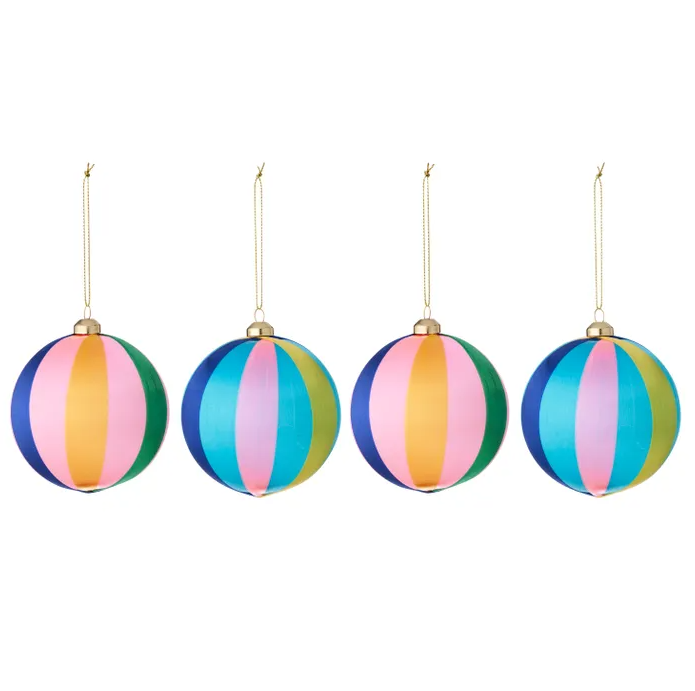 Silk Pop Stripe Baubles - Set of 4