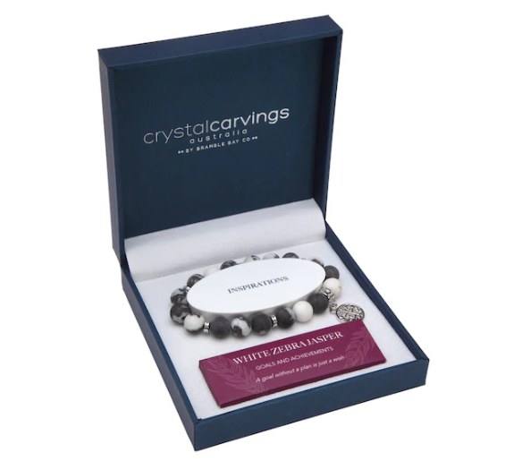 White Zebra Jasper Matte Tree Of Life Inspiration Boxed Charm Bracelet