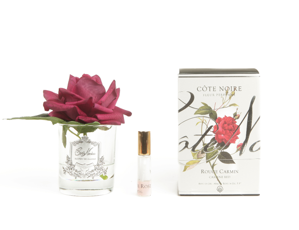 Cote Noire Single Rose "Carmine Red" Clear/Silver