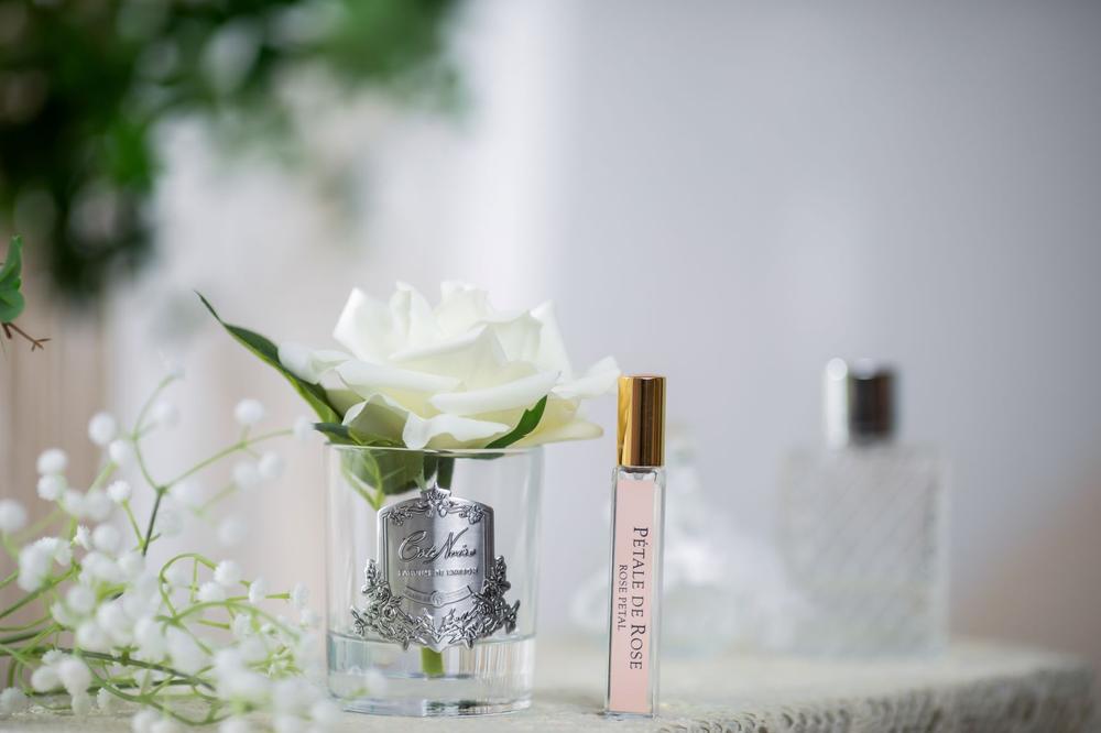 Cote Noire Single Rose "Ivory White" Clear/Silver