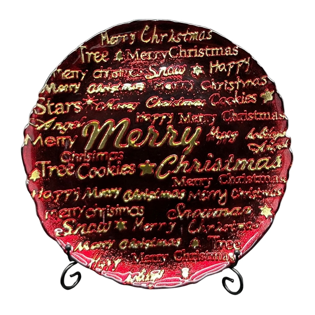 Red & Gold Merry Christmas Plate