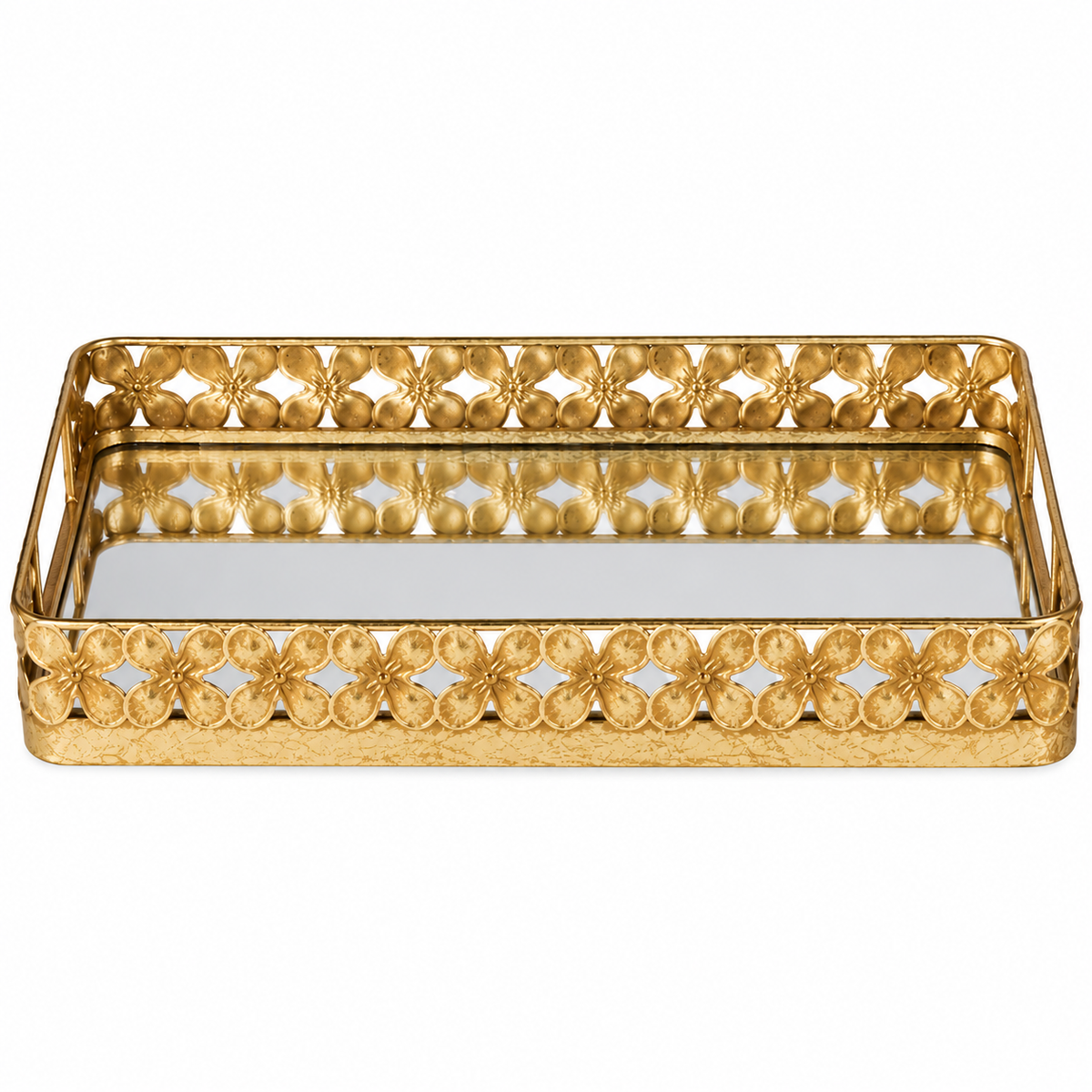 Gold Metal Tray with Mirrored Base