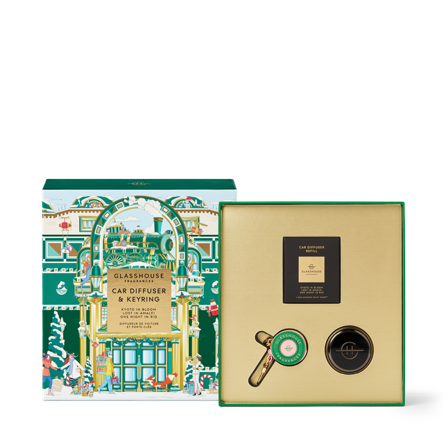 Glasshouse Black Car Diffuser with 3 Replacement Discs & Key Ring Christmas 2025 - Lost in Amalfi, Kyoto in Bloom, One Night In Rio