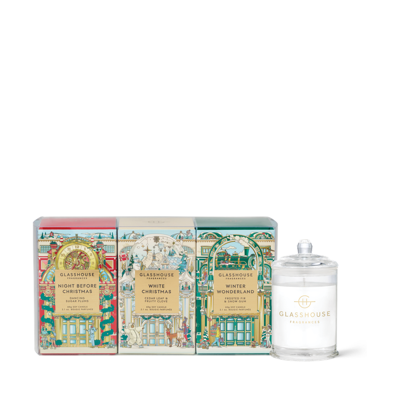 Glasshouse 3x60gm Candle Trio - Winter Wonderland, Night Before Christmas, White Christmas (2025)