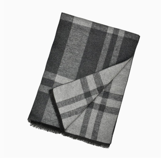 Grey Reversible Plaid Checked Scarf