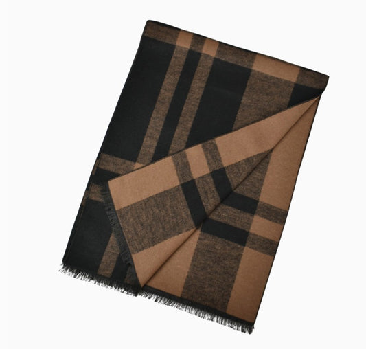 Camel Reversible Plaid Checked Scarf