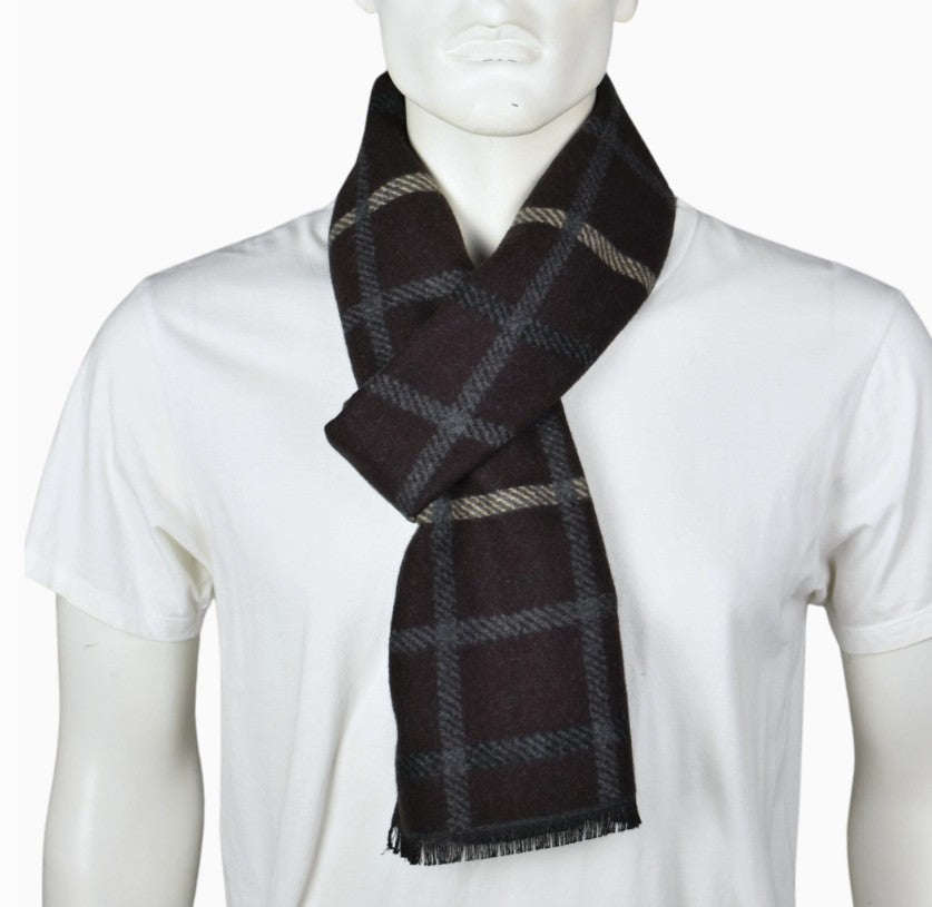 Brown Reversible Plaid Checked Scarf