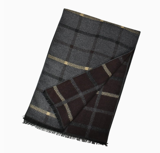 Brown Reversible Plaid Checked Scarf