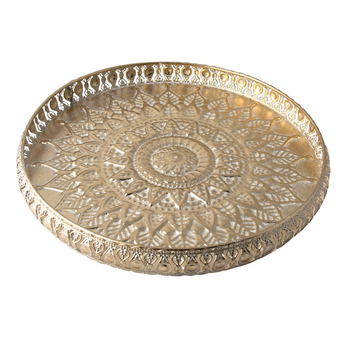 Round Embossed Tray Champagne
