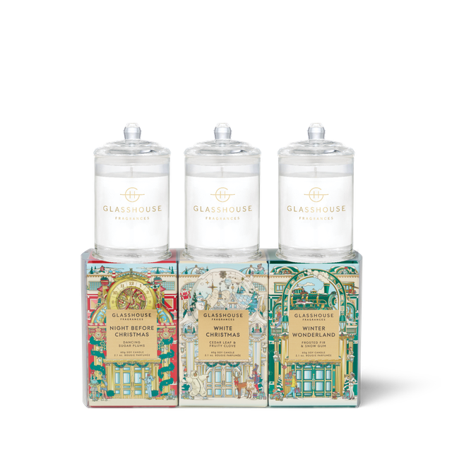 Glasshouse 3x60gm Candle Trio - Winter Wonderland, Night Before Christmas, White Christmas