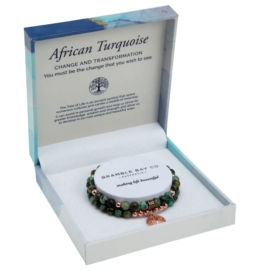 Tree of Life Duo Bracelet Set - African Turquoise Rose Gold