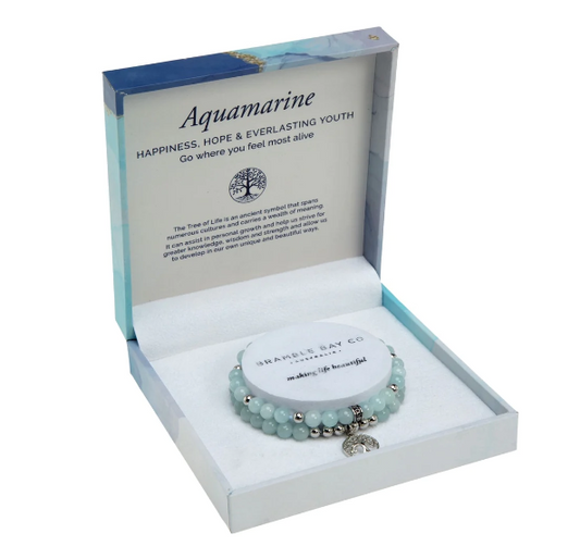 Tree of Life Duo Bracelet Set - Aquamarine Rhodium