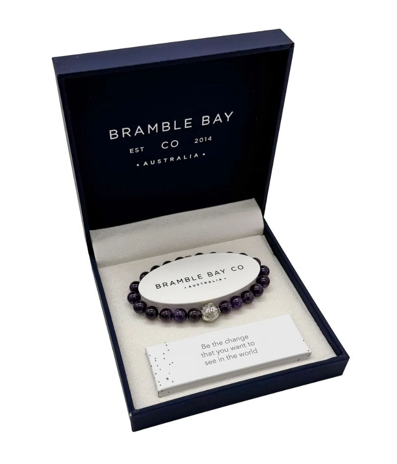 Bramble Bay Planet Earth Bracelet - Amethyst Silver Charm