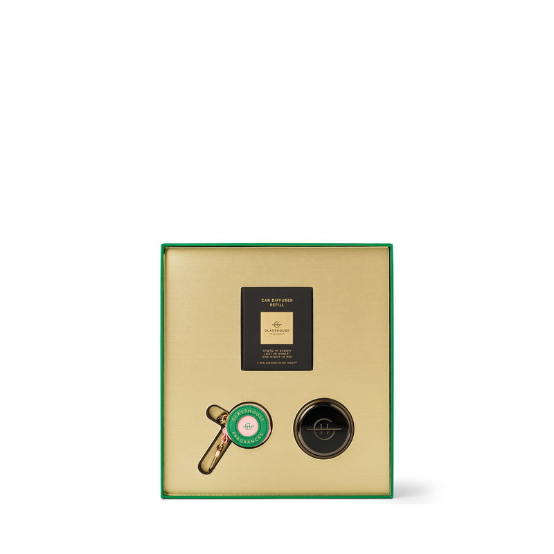 Glasshouse Black Car Diffuser with 3 Replacement Discs & Key Ring Christmas 2025 - Lost in Amalfi, Kyoto in Bloom, One Night In Rio