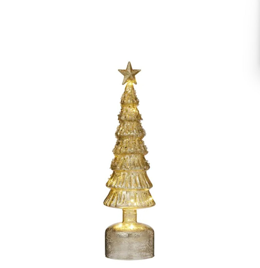 LED Glass Tree with Star - 9x35cm - Gold
