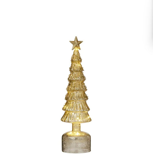 LED Glass Tree with Star - 9x35cm - Gold