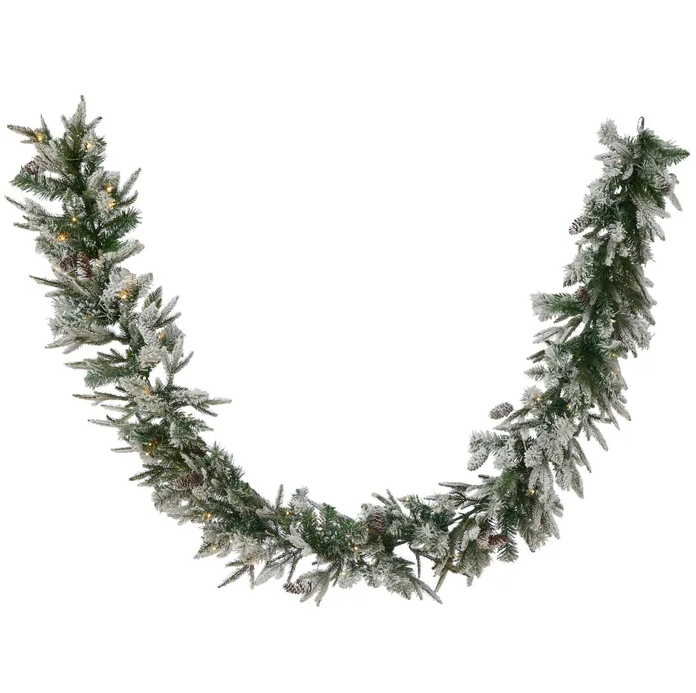 LED Pine Garland with Pinecones & Snow