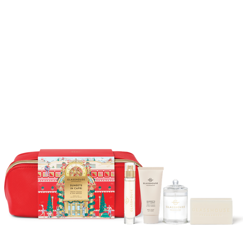 Glasshouse Fragrance Travel Set Christmas 2025 - 60gm Candle, 14ml EDP, 180gm Body Bar & 50ml Body Lotion Sunsets in Capri