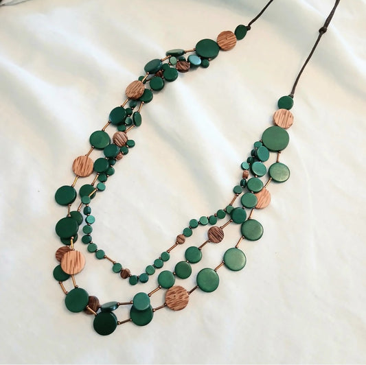 Multi Woodbead 3 Row Necklace