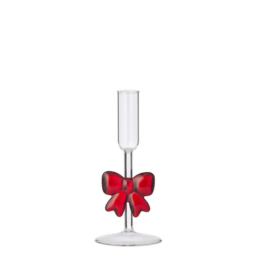 Red Bow Glass Candleholder