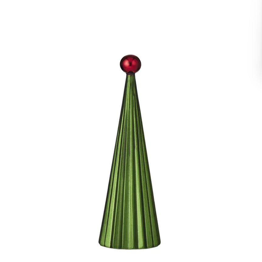 Ribbed Glass Christmas Tree - 37cm - Green