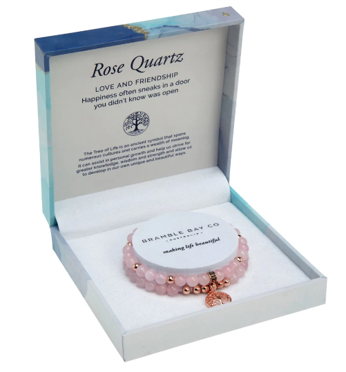 Tree of Life Duo Bracelet Set - Rose Quartz Rose Gold