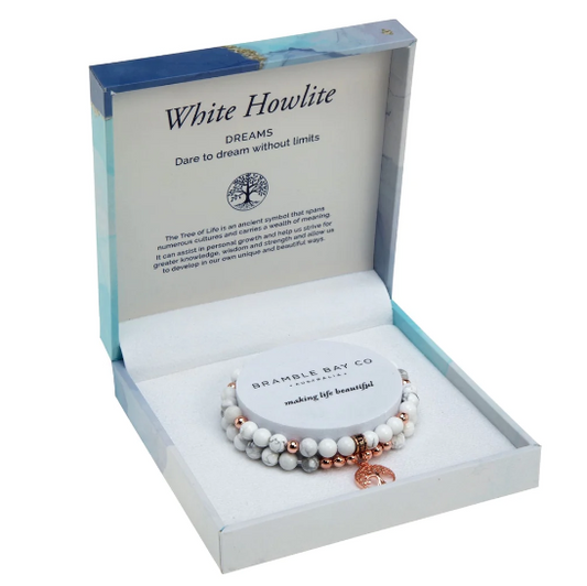 Tree of Life Duo Bracelet Set - White Howlite Rose Gold