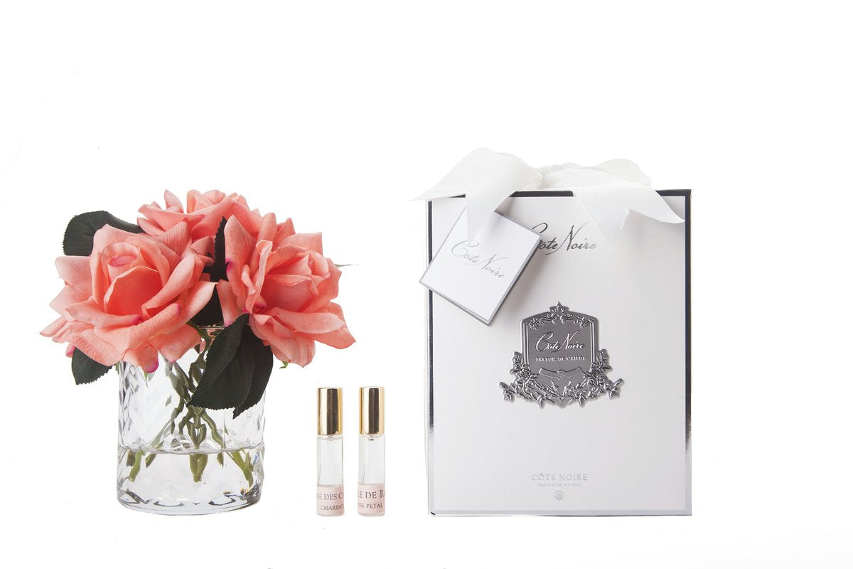 Cote Noire - Herringbone Flower - 5 French Roses - Clear - White Peach